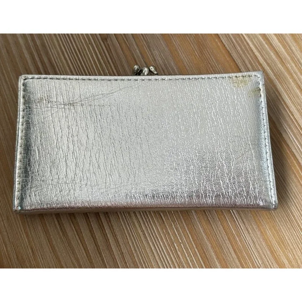 vintage Silver metallic wallet card case with Dot Snappers closure clutch